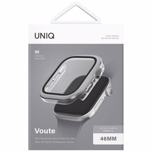 Чехол с закалённым стеклом Uniq Voute для Apple Watch 10 46 мм - серебряный