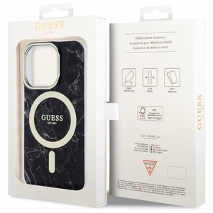 Guess GUHMP14XPCUMAK iPhone 14 Pro Max 6.7" melns cietais apvalks Marble Magnētiskais