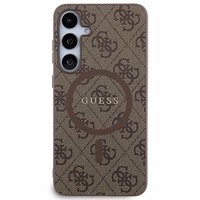 Guess 4G Collection Ādas Metāla Logotips Magnētiskais viedtālruņa apvalks Samsung Galaxy S24+ - brūns