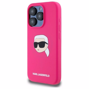 Karl Lagerfeld KLHMP15XSKHPPLF iPhone 15 Pro Max 6.7" cietais silikona viedtālruņa apvalks ar Karl Head apdruku un Magnētisko MagSafe funkciju, fuksija