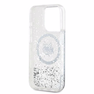 Karl Lagerfeld Šķidrie Spīdumi Choupette galvas MagSafe apvalks iPhone 14 Pro Max - caurspīdīgs