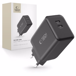 Tech-Protect NC45W-GAN 2-PORT PD45W sienas lādētājs - melns