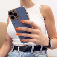 Apgaismojuma krāsas apvalks iPhone 12 Pro Max zils gēla apvalks ar zelta rāmi