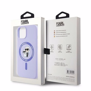 Karl Lagerfeld silikona Karl&Choupette galvu gredzens Magnētiskais iPhone 15 viedtālruņa apvalks - Violets