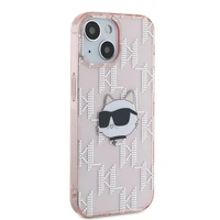 Karl Lagerfeld IML Choupette galvas un monogrammas apvalks iPhone 13 - rozā