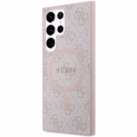 Guess 4G Collection Ādas Metāla Logotips Magnētiskais viedtālruņa apvalks Samsung Galaxy S24 Ultra - rozā