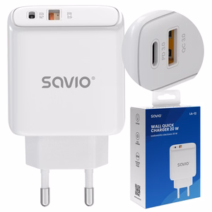 Savio LA-12 mobilo ierīču lādētājs universāls balts AC ātrā uzlāde