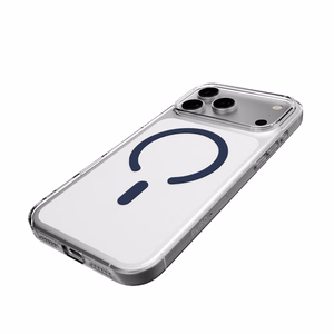 Puro Lite Mag TPU+PC viedtālruņa apvalks saderīgs ar MagSafe iPhone 17 Pro - caurspīdīgs ar zilu gredzenu
