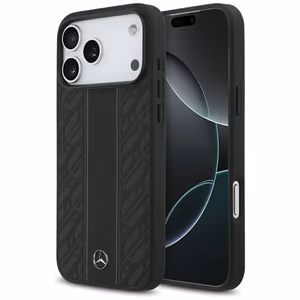 Mercedes Leather Laurel Leaves Stripes MagSafe Case for iPhone 17 Pro Max - Black