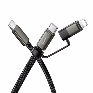 Plakans kabelis USB C uz USB C/iP 2in1 Hoco 3A 60W 1 m X125 melns