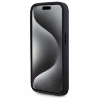 Karl Lagerfeld Ādas monogramma Metāla logotips Magnētiskais viedtālruņa apvalks iPhone 15 Pro - melns