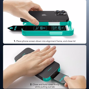 ESR Armorite aizsargstikls iPhone 16 ar aplikatoru - ar melnu rāmi