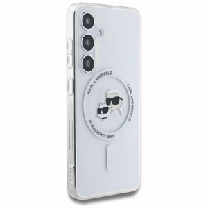 Viedtālruņa apvalks Karl Lagerfeld Button Karl & Choupette Heads Izdrukāts logotips MagSafe Samsung Galaxy S25 - balts