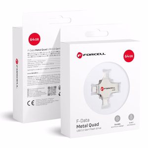 FORCELL F-DATA USB zibatmiņa Metal Quad 64GB USB3.2 Gen 1 (USB A / Type C / Lightning / Micro USB) sudraba