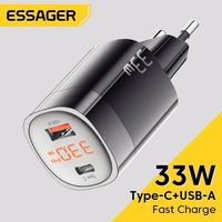 Lādētājs Essager "GaN Ling" Melns 33W (PD / QC3.0) ar LED displejs