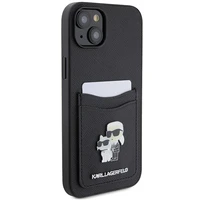 Karl Lagerfeld Saffiano Cardslots Karl&Choupette Metal Pin Viedtālruņa apvalks iPhone 15 - melns