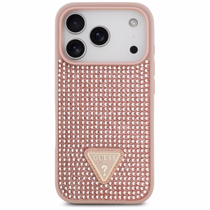 Guess viedtālruņa apvalks iPhone 17 Pro ar krištolisku trikampja logotipu - rozā