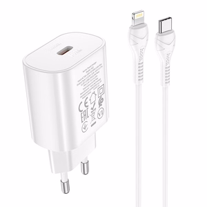 Lādētājs Hoco N22 25W USB-C + USB-C uz Lightning kabelis 1.0m, balts