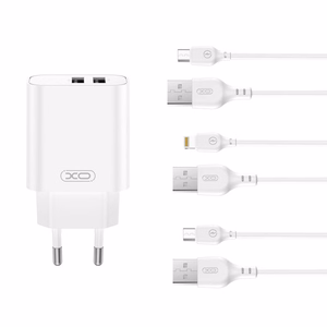 XO sienas lādētājs CE34 2x USB 2,4A, balts + USB-C kabelis