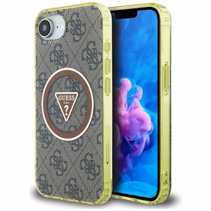 Guess IML Metal Glitter 4G Circle Triangle magnētiskais viedtālruņa apvalks iPhone 16e - brūns