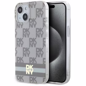 DKNY IML rūtainais mono raksts un drukātas svītras Magnētiskais viedtālruņa apvalks iPhone 15 / 14 / 13 - bēša