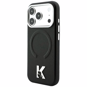 Karl Lagerfeld Grained Embossed Ring & Kameo Logo vāciņš modelim iPhone 18 Pro Max / 17 Pro Max, saderīgs ar MagSafe – melns