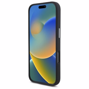 DKNY šķidrā silikona viedtālruņa apvalks ar metāla logotipu iPhone 16 Pro Max - melns