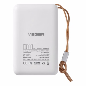 VEGER portatīvais lādētājs 10000 mAh ar bezvadu uzlādi, savietojams ar MagSafe PD QC3.0 2A 20W MagOn (VP1151 / W1151) balta