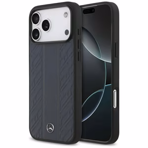 Mercedes Leather Laurel Leaves Stripes MagSafe Case for iPhone 17 Pro Max - Blue