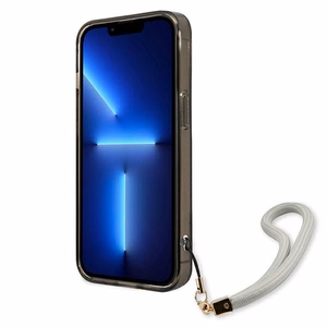 Guess GUHCP13LHTSGSK iPhone 13 Pro / 13 6.1" melns/melns cietais apvalks caurspīdīga siksna