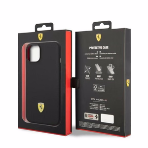 Ferrari FEHMSIP14MBK iPhone 14 Plus 6.7" melna/melna cietais apvalks silikona metāla logotips Magsafe
