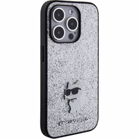 Karl Lagerfeld Fixed Glitter Choupette Logo Metal Pin Viedtālruņa apvalks iPhone 15 Pro Max - sudrabains