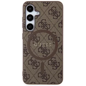 Guess 4G Collection Ādas Metāla Logotips Magnētiskais viedtālruņa apvalks Samsung Galaxy S24 - brūns