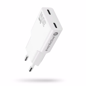 Lādētājs 2 x USB-C Quick Charge 4+ 30W Super Slim balts