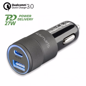 Auto lādētājs Rapid+ 27W ar Quick Charge, pelēks / melns