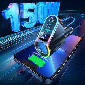 Automašīnas lādētājs Joyroom „JR-CL21" melns 150W (2xPD / 1xUSB / papildu ports / LED)