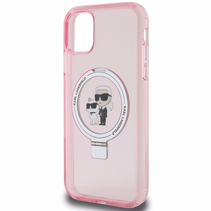 Karl Lagerfeld Magnētiskais viedtālruņa apvalks ar gredzena statīvu Karl&Choupette MagSafe iPhone 11 / Xr - rozā