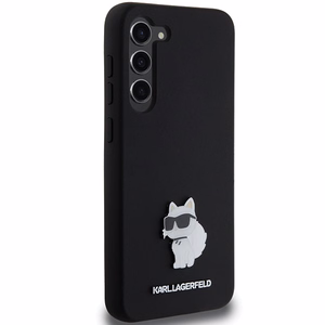 Karl Lagerfeld silikona Choupette metāla piespraude viedtālruņa apvalks Samsung Galaxy S23+ - melns