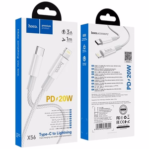Kabelis USB C uz Lightning Hoco PD 3A 20W 1 m X56 balts