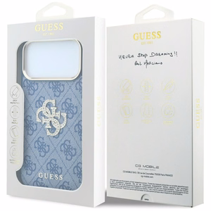 Guess 4G & Big Strass Logo maciņš iPhone 18 Pro / 17 Pro, zils