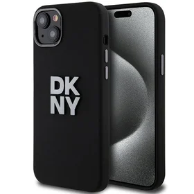 DKNY Šķidrs silikona metāla logotips viedtālruņa apvalks iPhone 15/14/13 - melns