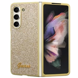 Guess Glitter Script viedtālruņa apvalks Samsung Galaxy Z Fold 5 - zelta