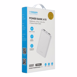 Portatīvais lādētājs Veger A10 (W1065) 2A 10000 mAh balts