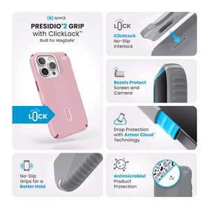 Speck Presidio2 Grip ClickLock & MagSafe vāciņš ierīcei iPhone 16 Pro, Wednesday Pink / Boysenberry Purple / balts