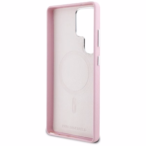 Karl Lagerfeld Saffiano Pilnībā apvilkts Pagarināts metāla logotips Magnētiskais apvalks Samsung Galaxy S25 Ultra - rozā
