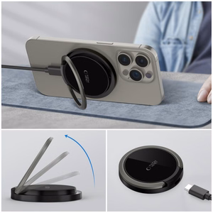 Tech-Protect QI15W-A33 indukcijas lādētājs ar MagSafe un statīvu ar USB-A / USB-C kabeli - melns
