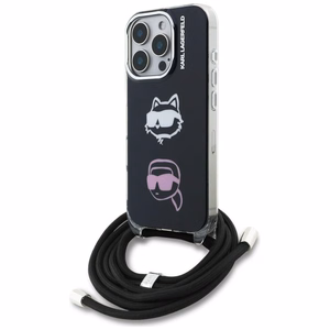 Karl Lagerfeld IML Crossbody Karl&Choupette Head Maciņš for iPhone 16 Pro Max - melns