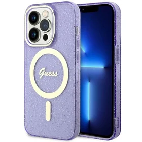 Guess GUHMP14XHCMCGU iPhone 14 Pro Max 6.7" violets cietais apvalks Glitter Gold Magnētiskais