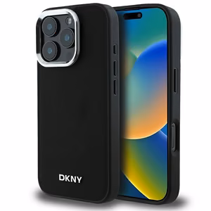 DKNY Plain Silver Logo MagSafe iPhone 16 Pro Max Case - Black