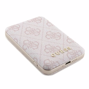 Guess indukcijas 15W GUPB5FP4EMGP 5000mAh portatīvais lādētājs rozā/rozā 4G ādas metāla logotips MagSafe